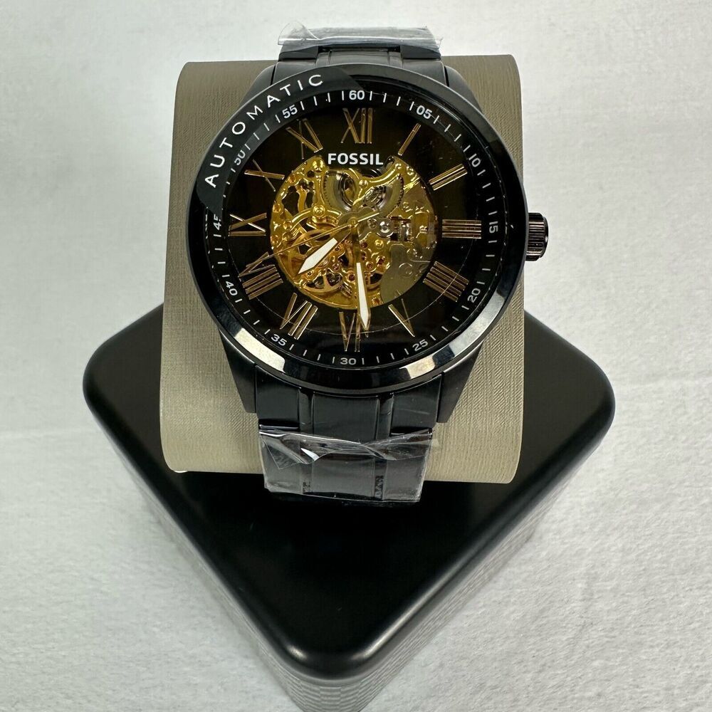 New Fossil Flynn Automatic Black Stainless Steel Watch BQ2092